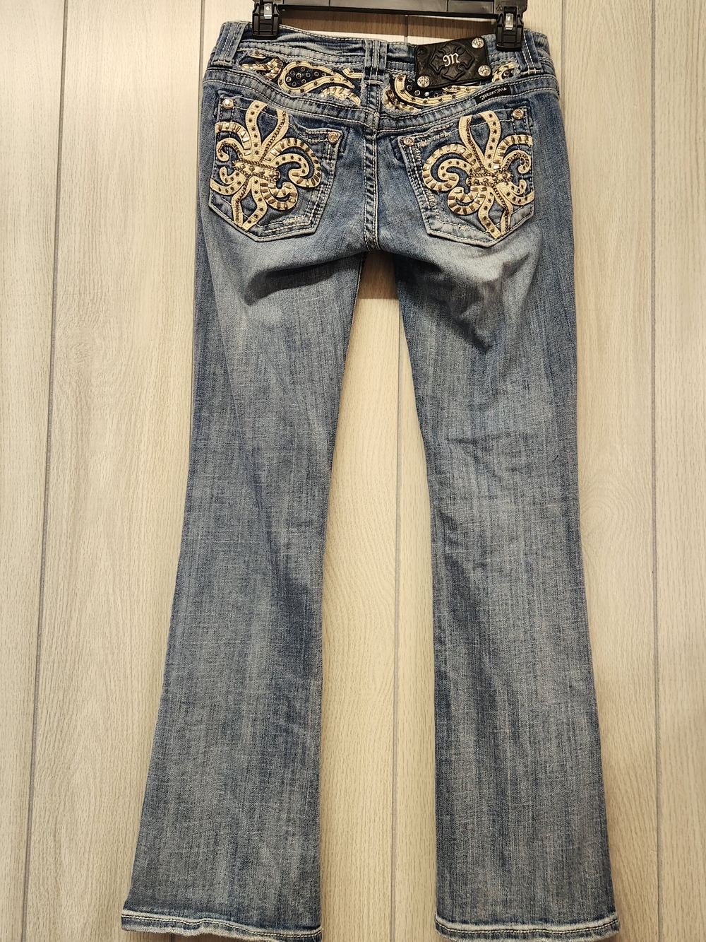 Miss Me Light Blue Bootcut Lowrise Jeans with Embellished Back Pockets